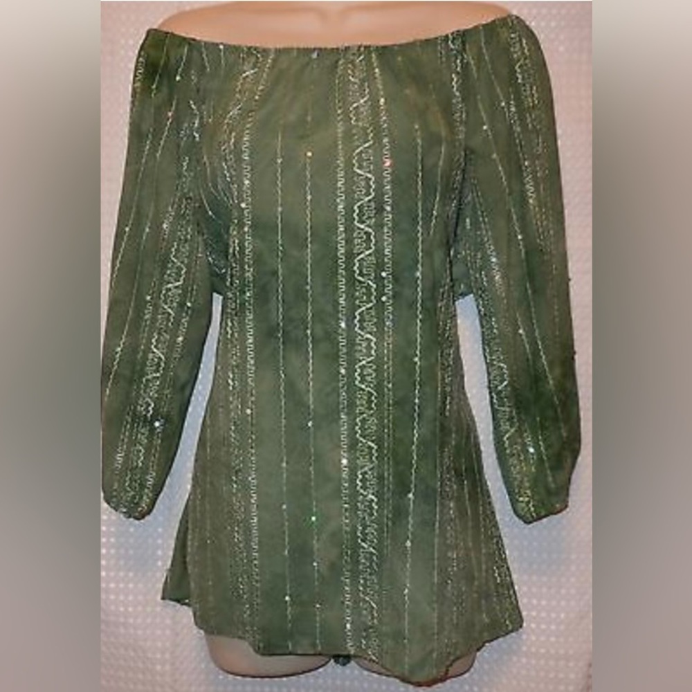 Shannon Ford Off-the-Shoulder Sage Green Blouse 3X